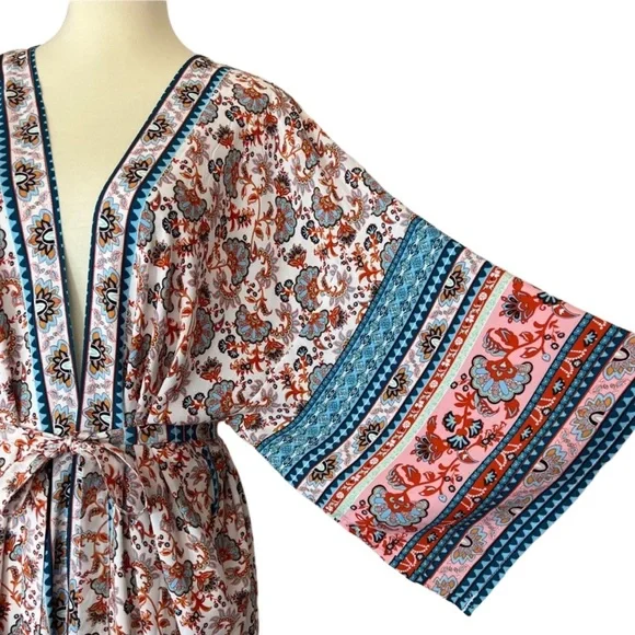Stunning Floral Paisley Belted Kimono Beach Coverup Duster - Picture 6 of 16